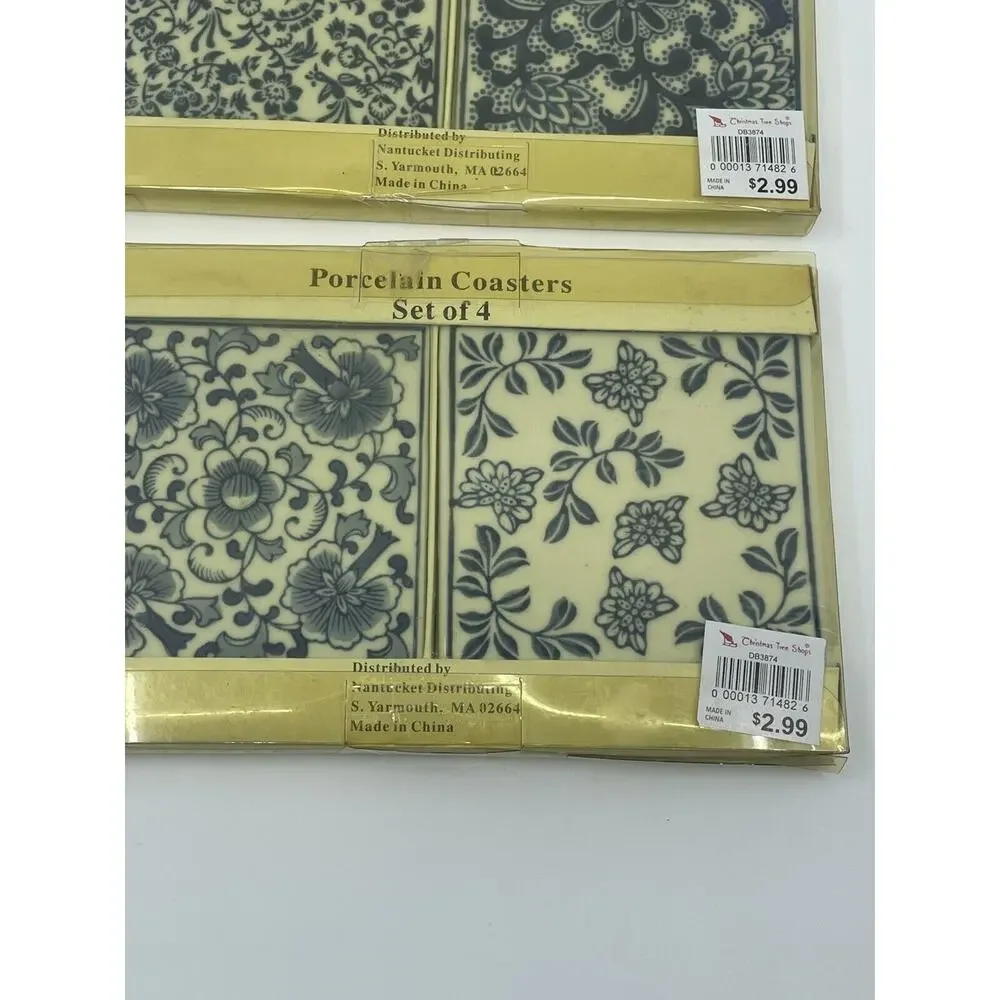 NEW porcelain Coasters Nantucket blue white square 4x4